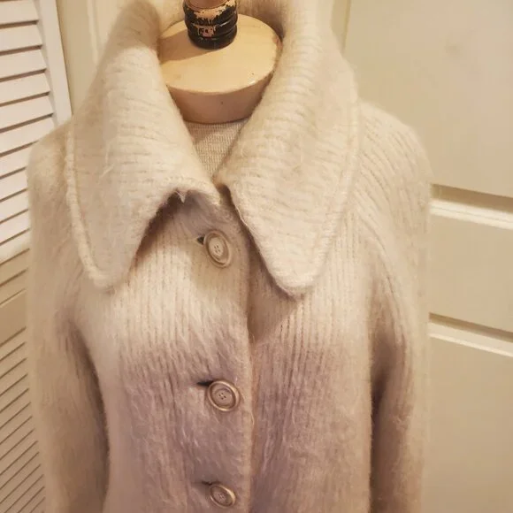 Vintage cream wool sweater coat (1960s) - Picture 3 of 7